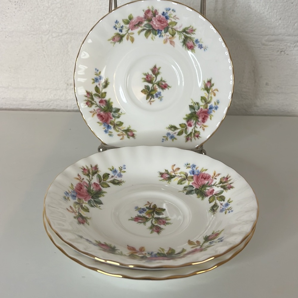 O631 3 pc. Saucer Set, Moss Rose (Montrose Shape) by Royal Albert Vintage